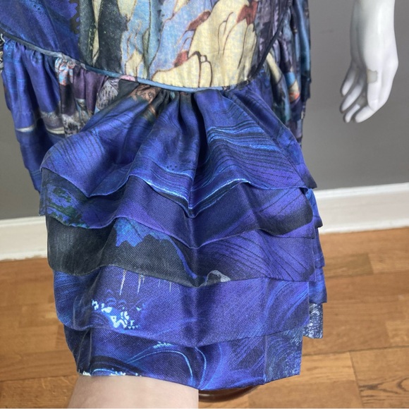 ROCHAS Dress size 4 /40 Blouson tiered Paris fashion French liquid abstract art - Picture 10 of 15